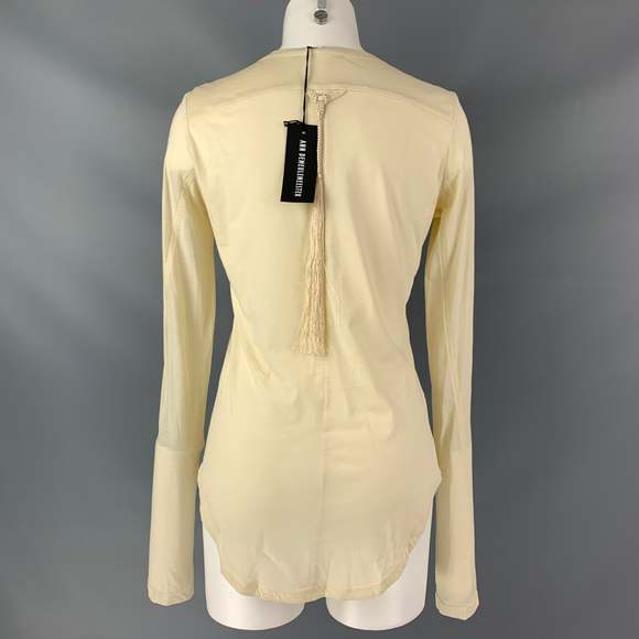 ANN DEMEULEMEESTER Size 2 Cream "Ivory Youth" Cotton Solid Long Sleeve T-Shirt - Picture 3 of 5